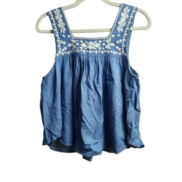 Lovers + Friends Revolve Dream Catcher Top Blue Lagoon Sz L chambray boho beach - Picture 2 of 9